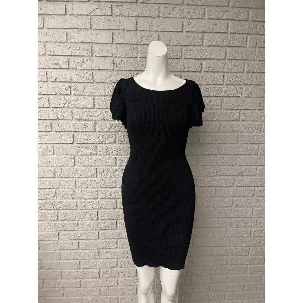Say What Black Ribbed Flatter Sleeve Bodycon Dress Size XL